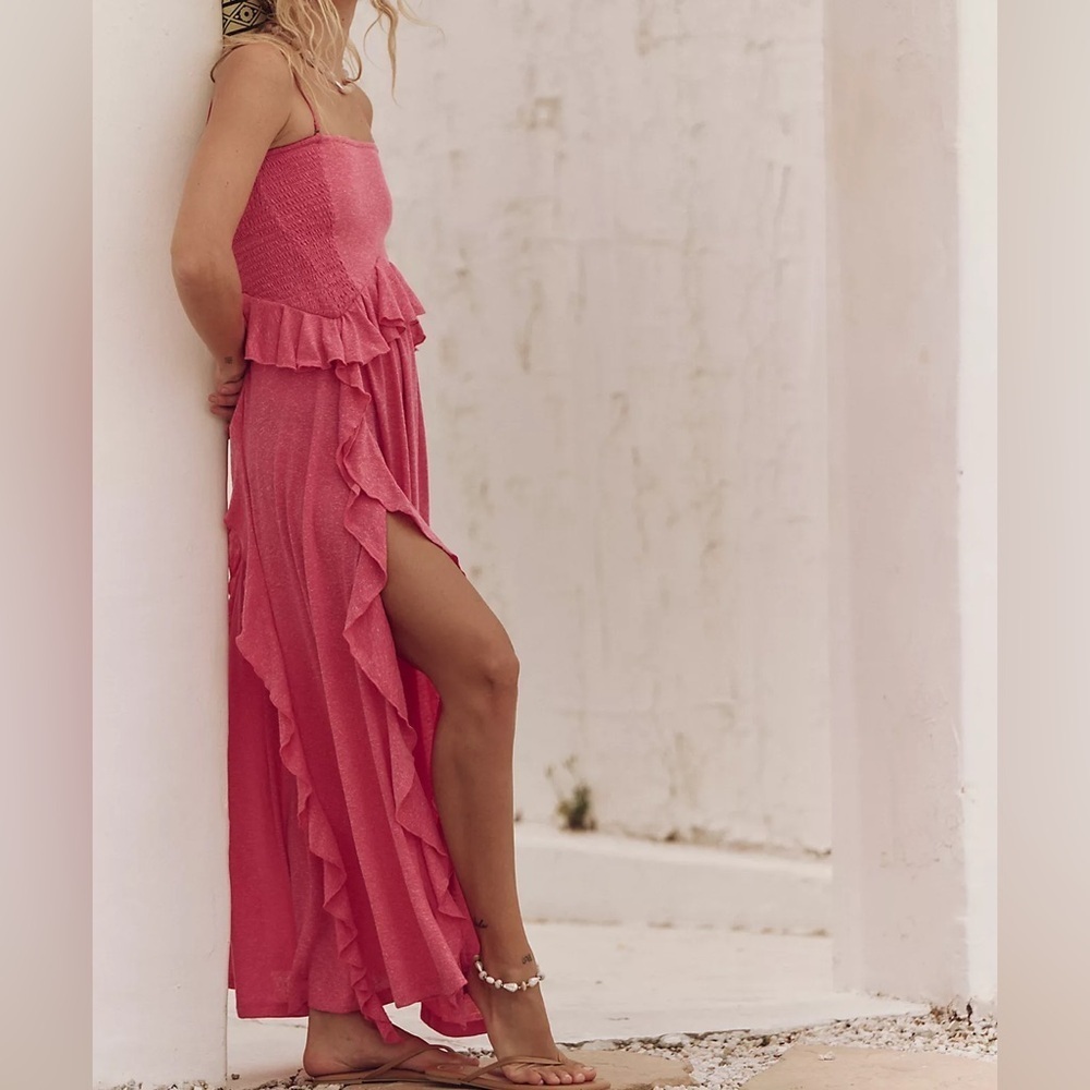 FREE PEOPLE Myra Maxi Dress Elegant Pink Ruffle Maxi Dress Small NWT - Picture 4 of 15